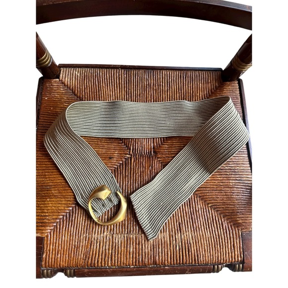 Vintage De Vecchi Italy Beige‎ Stretch Belt w/ Gold-Tone Buckle Size M - Picture 3 of 6